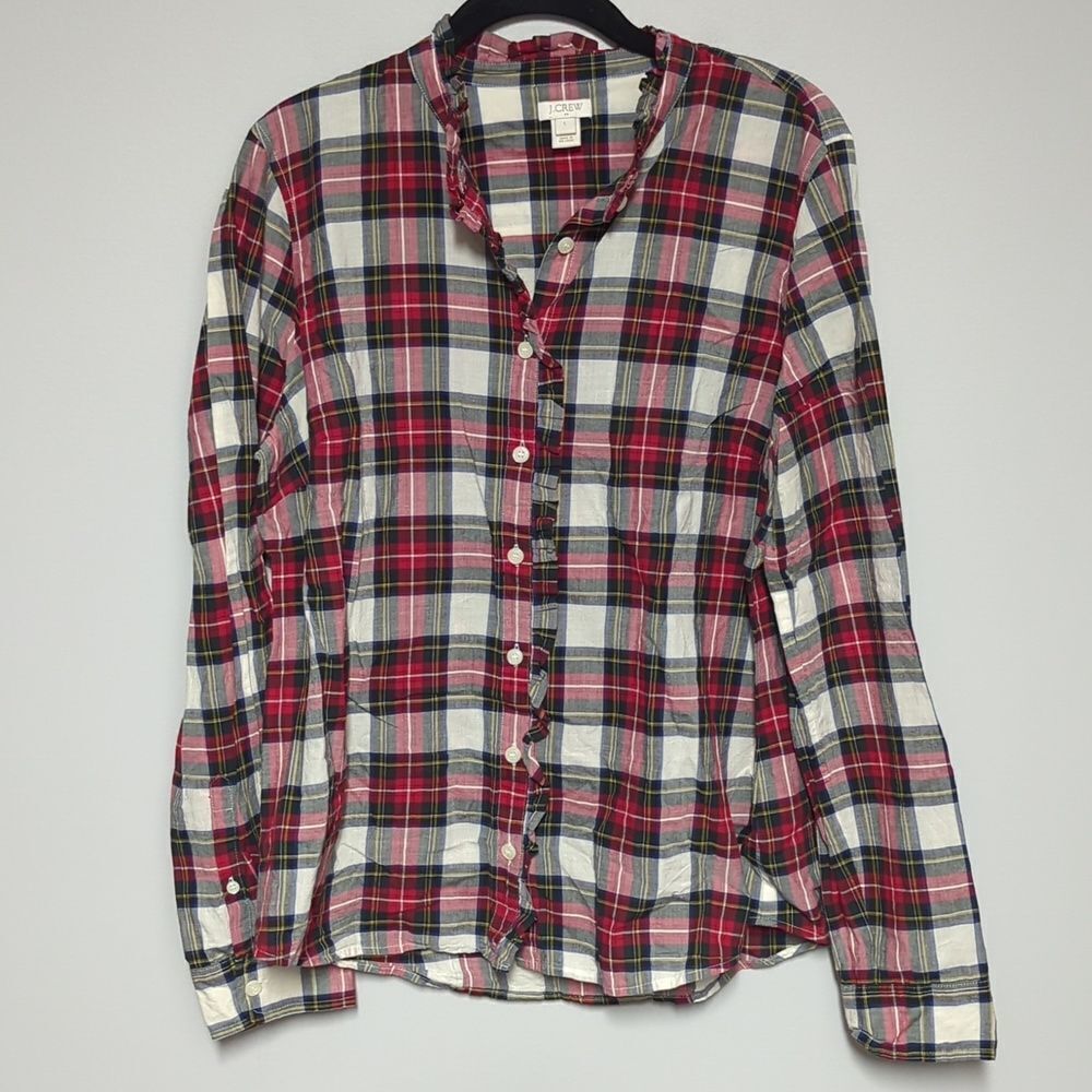 J. Crew Factory Red and White Plaid Long Sleeve Blouse